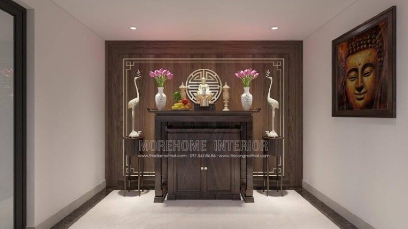 Thiết kế phòng thờ, kts không chỉ cần có hiểu biết về tín ngưỡng mà còn phong thủy của tất cả những yếu tố liên quan như vị trí để bàn thờ Phật, hiệu ứng ánh sáng, cách bố trí,.. Morehome xin giới thiệu mẫu thiết kế phòng thờ Phật Quan Âm tại biệt thự Imperia Hải Phòng.